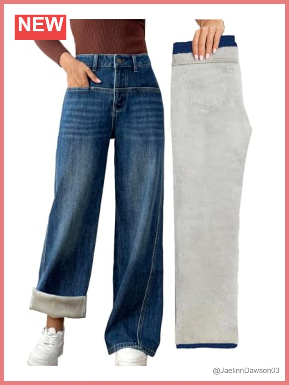Fleece Lined Wide Leg Flare Jeans High Waist Thermal Winter Denim Palazzo Pants